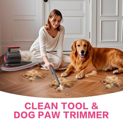 Dog Grooming Vacuum Kit with Clippers and Nail Grinder, 1.2L Pet Grooming Vacuum for Shedding, Low-Noise Dog Hair Vacuum with Grooming Brush for Home Cleaning Grooming,Dyson-Style Gray