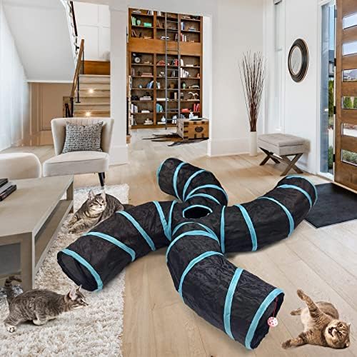 Bemodst Collapsible S-Shape Cat Tunnels - 4 Way Interactive Maze Toy for Kitten, Rabbit, Ferret