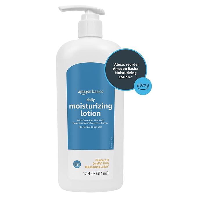 Amazon Basics Daily Moisturizing Lotion for Face and Body, Fragrance Free, with Ceramides, 12 fl oz, 1-Pack