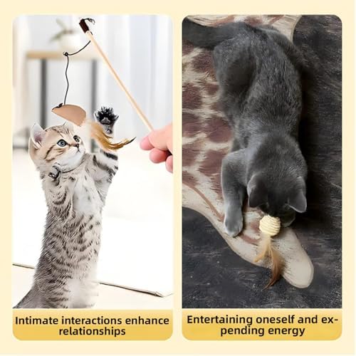 Cats Wand Toy Cat Teaser Toy Stretchy Rope Mouse Shape with Bell Feather Cat Self-Help Relief Toys Bite and Wear Resistant Pet Interactive Toy Suitable for Kittens Adult Cats Households