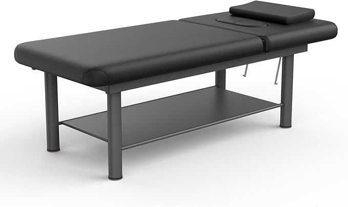 Heavy Duty Professional Stationary Massage Bed with Backrest - Wide Massage Table for Treatment, Physical Therapy, Spa & Facial Bed - Metal Frame, PU Leather (Segmented Structure)