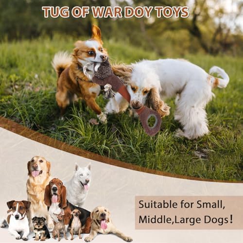 Large Plush Squeaky Dog Toys with Crinkle Paper, Tug of War Pull Toys for Puppies, Interactive Dog Chew Toys for Small, Medium and Large Dogs