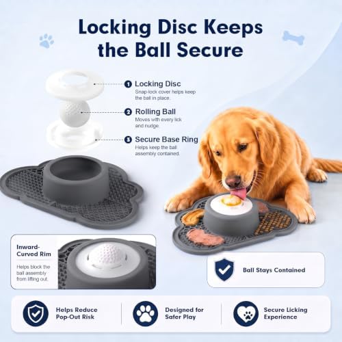 Anti-Slip Slow Feeder Dog Bowl and Lick Mat with Rolling Ball