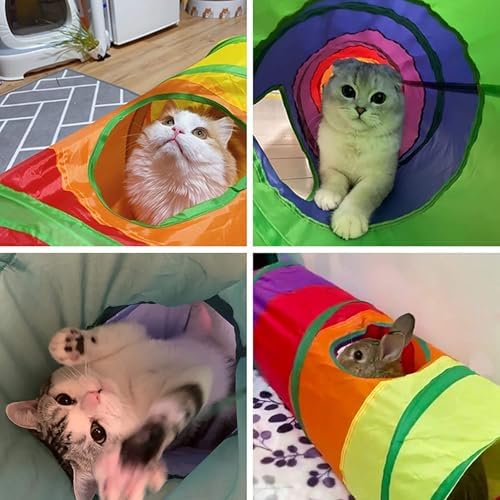 Collapsible Durable Rainbow Cat S-Tunnel & Chew Rope Set, Interactive Indoor Kitten Toy for Active Play