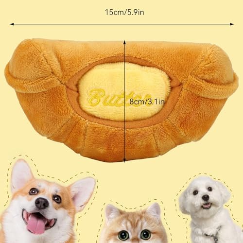 Cyrank Croissant Dog Squeaky Toys for Teething, Plush Squeaky Dog Toys Cute Funny Interactive Stuffed Pet Plush Puppy Biting Plush Chewing Toy for Puppy