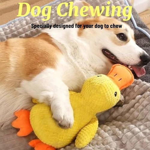 Squeaky Yellow Duck Dog Toy, Indestructible Plush Chew Toy for Small Medium Large Dogs, Durable Floppy Duck Toy to Reduce Anxiety & Destructive Behavior (Large)