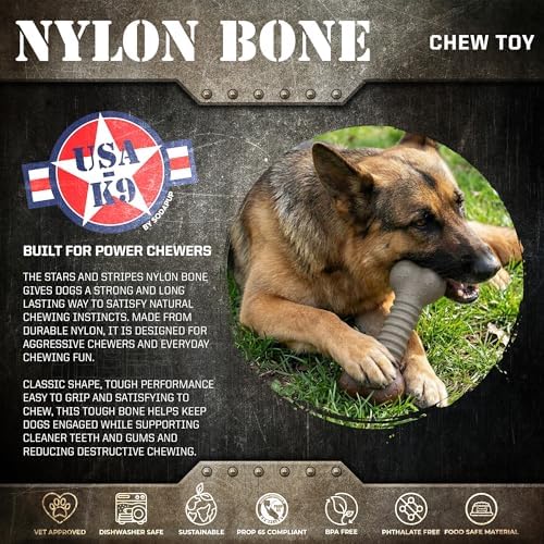 SodaPup USA-K9 Stars and Stripes Bone – Durable Nylon Dog Chew Toy Made in USA from Non Toxic Pet Safe Food Safe Material for Aggressive Chewers, Clean Teeth, Fresh Breath, & Chewing