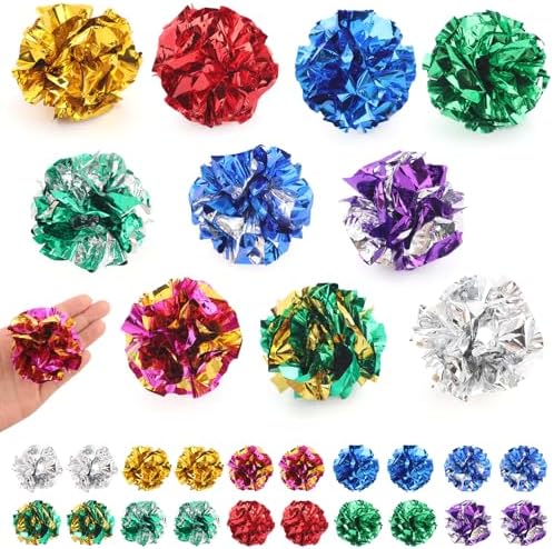 30 Pcs Cat Crinkle Balls Toys,2.36 Inch Funny Interactive Cat Toys,Polyester Film Interactive Crinkle Ball,Colorful Lightweight Chew Chase Toys for Indoor Pet to Keep Fit and Active (Ten Colors)