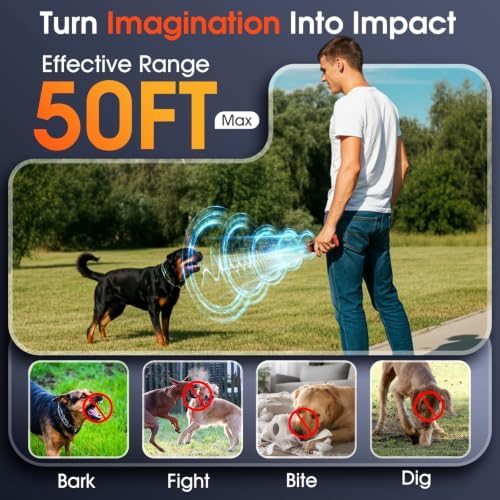 2026 New Dog Bark Deterrent Devices, 1-Touch Anti Barking Device for Dogs with 3 Sonic Heads, 50ft Range, Rechargeable & Safe Dog Training Tool with Flashlight, Helps Improve Behavior