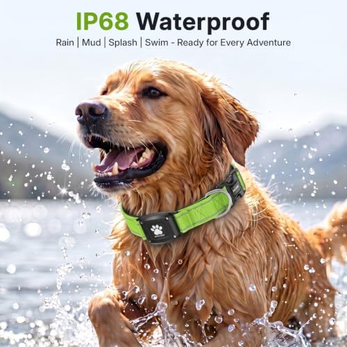 GPS Dog Collar with Tracker, Waterproof, No Monthly Fee, Green, XS | Works with Apple Find My, iOS Only, MFi Certified, No SIM Card, for Small Dogs, Reflective Padded Nylon, Neck 10.5-13.5 in