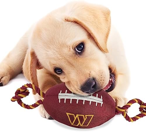Pets First NFL Washington Commanders Football Dog Toy, Tough Quality Nylon Materials, Strong Pull Ropes, Inner Squeaker, NFL Team Color