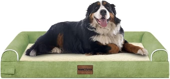 Orthopedic Dog Bed for Jumbo Dogs, 53 x 42 Inch, Grass Green | Egg crate foam for joint support, 3-sided bolster pet sofa, waterproof lining, washable cover, and non-skid base