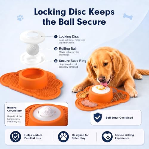 Anti-Slip Slow Feeder Dog Bowl and Lick Mat with Rolling Ball