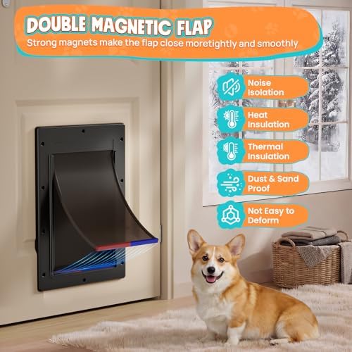 Medium Doggy Door for Door, Pets Up to 45 lb | Durable Plastic Frame, 2 Magnetic Flaps, Closing Panel, Block Wind & Snow, Easy Install for Interior & Exterior Doors