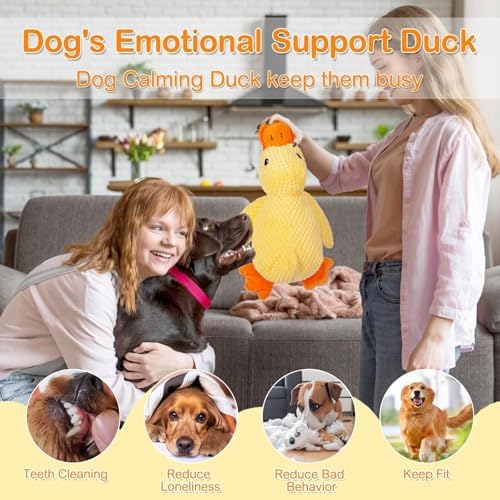 Duck Dog Toy for Aggressive Chewers, Calming Duck Toy for Dogs with Quacking Sound, Mellow Dog Calming Pillow, Safe and Durable(Yellow 17.7in)