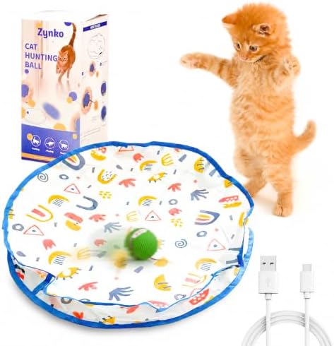 Smart Interactive Cat Toys, Automatic Motion Activated Moving Ball Hide and Seek Game, 28 Inch Play Mat, Fast Rolling Ball for Indoor Exercise Kicker, Fun Cat Toy Gift, Chirping Bird Sound