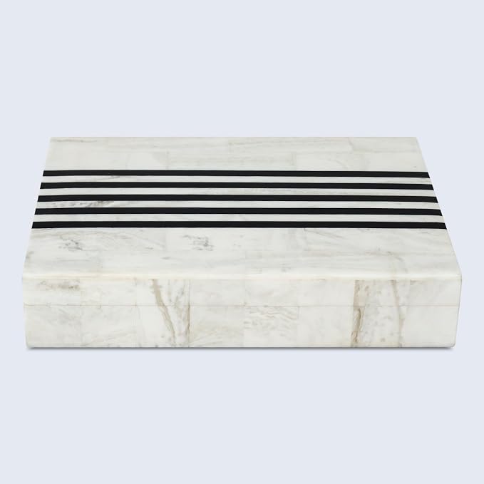 Handicrafts Home Large Decorative Storage Box with Lid – Black White Modern Storage Box, Remote Control Organizer for Coffee Table, Console & Living Room Decor – Mono Sprint 12 x 6 x 2