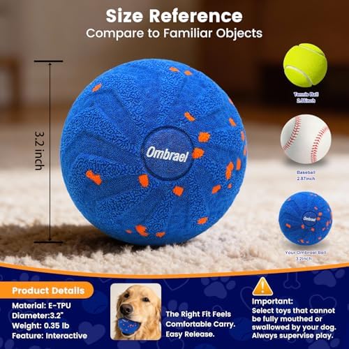 Ombrael Smart Interactive Dog Toys-Ball, Automatic Moving Bouncing Spinning, Washable Chew-Resistant to Keep Them Busy, for Medium Large Bored Dogs Indoor Outdoor Play