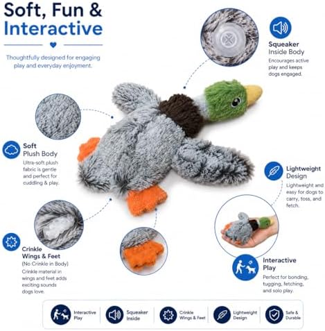 Duck Dog Toy Plush Squeaky Toy for Small and Medium Dogs, Soft Interactive Stuffed Animal for Indoor Play