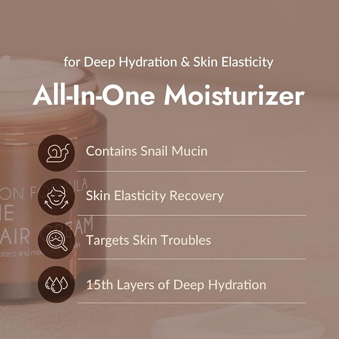 MIZON All-in-One Snail Repair Cream – Korean Face Moisturizer with Snail Mucin & 12 Natural Extracts – Hydrating & Nourishing Cream for Fine Lines, Wrinkles & Blemish Care | Travel Size(1.18 Fl Oz)