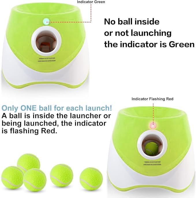MEKAPLE Automatic Dog Ball Launcher, Dog Ball Thrower Machine with 10-30Ft 3 Launching Distance, Interactive Toys for Small Dogs Indoor & Outdoor with 15 Mini Tennis Balls-2 Inch Light Green