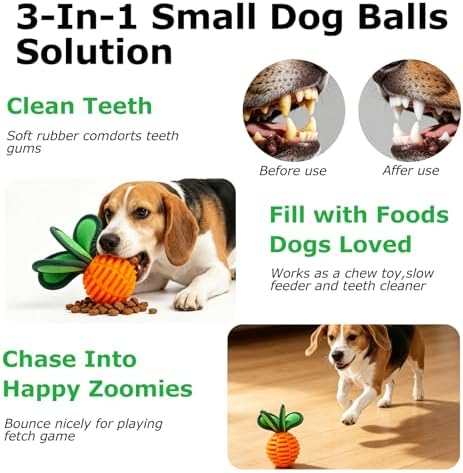 2 Pack Small Dog Chew Balls, 2.2 Inch Squeaky Treat Dispensing Toy, Interactive Puppy Ball Toy for Anxiety Relief & Boredom Reduction, Durable Pet Chew Toy for Fetching, Tugging and Dental Cleaning