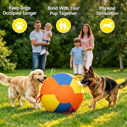 Herding Ball for Dogs, Inflatable Dog Ball for Outside Play, Calming Jumbo Ball for Dogs with Handles, Interactive Herding Toys for Border Collies, Australian Shepherds, Blue Heelers, Horses (10'')