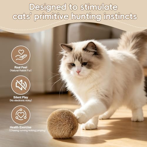 3 Pcs Rabbit Fur Catnip Balls for Cats, Interactive Pet Toys with Natural Catnip, in Large Furry Washable, for Hunting Instinct Play, Foster Emotional Connect, Pet Supplies for Indoor Cats