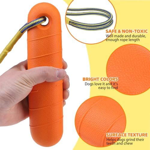 PUPTECK Interactive Dog Pool Toys Water Floating Toys Fetch Training Bumpers 4 Pack, Orange & Yellow