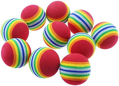 VOVIGGOL 12 Pack Rainbow Cat Toy Balls Soft EVA Foam Interactive Indoor Kittens Favorite Toys 1.38" Dia. Small Dogs Puppies Toy Balls Bulk Activity Chase Quiet Play Sponge Ball