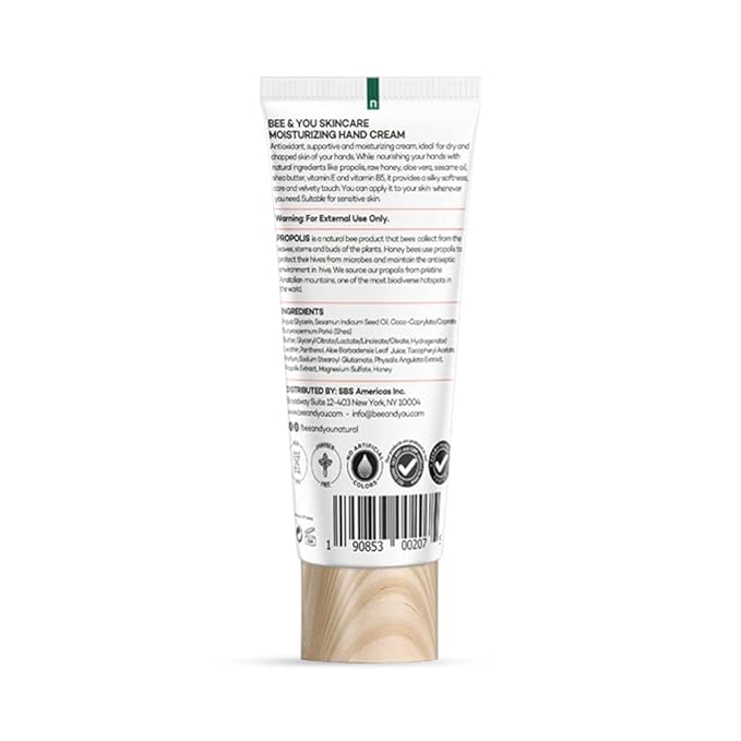 BEE and YOU 100% Natural, Ultra Hydrating Hand Cream for Dry Cracked Hands, Moisturizer, Extra Protection with Shea Butter, Vitamin B5, Raw Honey and Propolis Extract, 1.69 fl oz