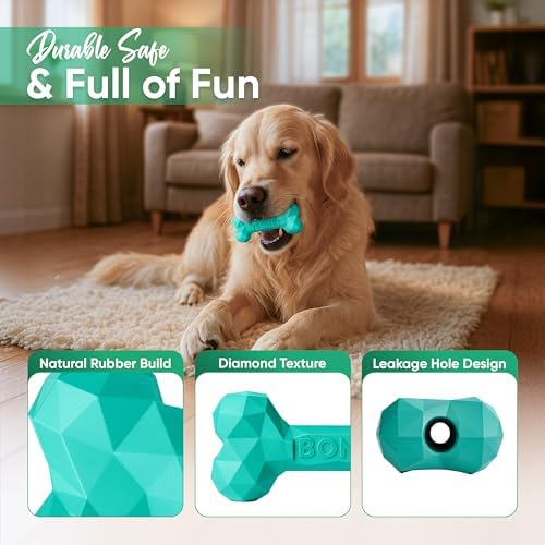 Natural Rubber Dog Toys for Small Dogs & Puppies - Durable Dental Dog Bone Toy for Indoor & Outdoor Play - Interactive Tough Teething Toy for Boredom Relief - For 25 lbs Small Dogs (Turquoise)