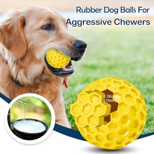 Indestructible Squeaky Dog Ball for Aggressive Chewers, Rubber Interactive Dog Toy for Teething, Relieving Anxiety. Chew Toy for Large, Medium Breeds, Outdoor & Indoor Ball.