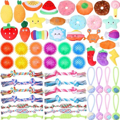 Syhood 60 Pcs Squeaky Dog Toys Bulk Plush Rope, Multicolor, Lovely Style