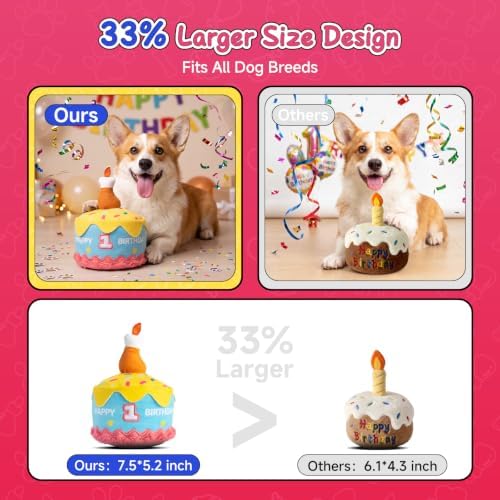 Dog Birthday Cake Toy Decorations, Larger Squeaky Plush Dog Cake Toys