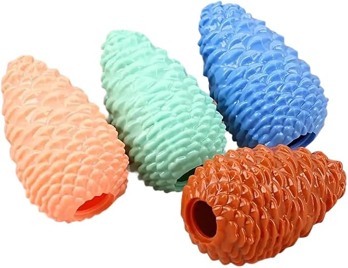 4-Pack Pine Cone Dog Chew Balls – TPR Interactive Treat Dispenser Toy for Small & Medium Dogs, Teeth Cleaning & Boredom Relief, Includes Brown, Green, Blue&Orange，3.86 x 2.28 Inch