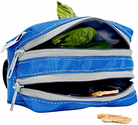 Blueberry Pet Dog Poop Bags Rolls Dispenser, Leash Attachment Holder for Dog Poop Bags, Solid Color, Dual Zippered Compartments, Lightweight, Durable, Includes Free Roll, Travel-Friendly