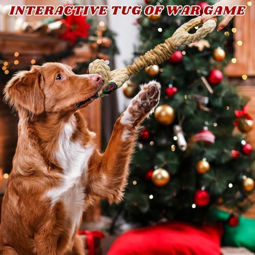 Christmas Squeaky Dog Toy-Festive Elk with Crinkle and Pull Ring