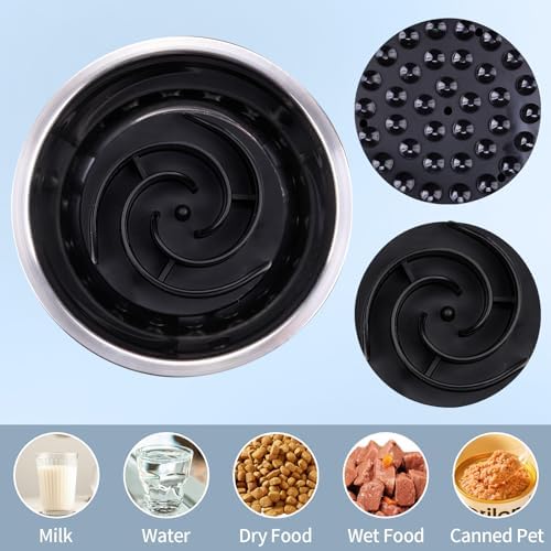 Slow Feeder Dog Bowls Insert, Bestalk Soft Silicone Slow Eating Feeder Insert with Suction Cups for Small, Medium and Large Dogs, Fit into Basic and Elevated Dog Bowls, Black