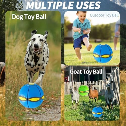 2PCS Magic Bouncing Ball, Magic Meta - Ball, Children's Magic Bouncing Balls, Doggy Disc Ball, Flying Saucer Ball, Parent-Child Interaction with Lights for Indoor & Outdoor Play Green and Blue