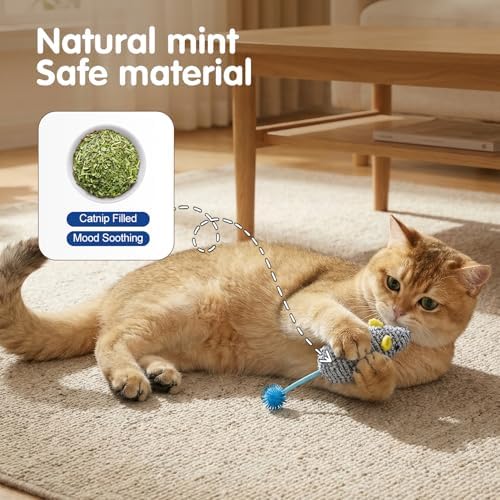 Catnip Toys (3 Pack), Cat Mouse Toys for Indoor Play, Small Interactive Cat Toys for Indoor Cats, Perfect for Single or Multi-Cat Households (Yellow)