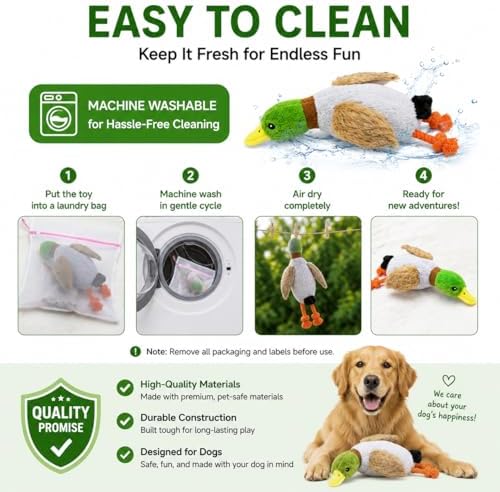 Duck Squeaky Dog Toy with Crinkle Wings and Rope Legs, Interactive Plush Dog Toy for Small Medium Large Dogs, Durable Chew and Tug Toy for Fetch, Boredom Relief, Mental Stimulation and Indoor Play