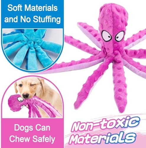 Alphatool 2 Pcs Squeaky Dog Toys, Soft Plush Octopus Crinkle Toys