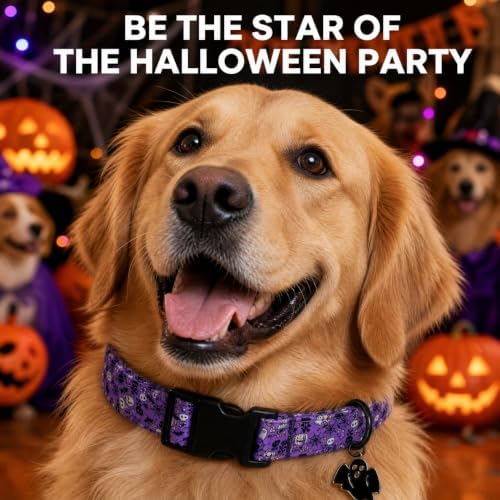 Halloween Dog Collar, Purple Puppy Collar for Medium Dogs, M