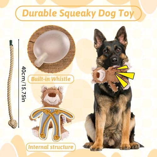 MAXBECK Dog Companion for Heavy Chewers- Indestructible Robust Bear Dog Toy, Resistant Squeaky Dog Toys for Heavy Chewers, Unbreakable Stuffed Plush Dog Toys for Aggressive Chewers (F-Oak+Purple)