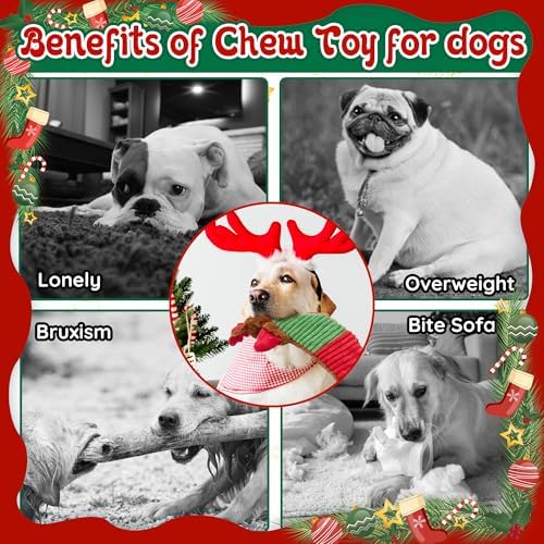 Christmas Squeaky Dog Toys with Crinkle Paper,No Stuffing Dog Toy for Large Dogs,Christmas Puppy Teething Toys to Keep Them Busy, Plush Interactive Long Lasting Chews for Aggressive Chewers