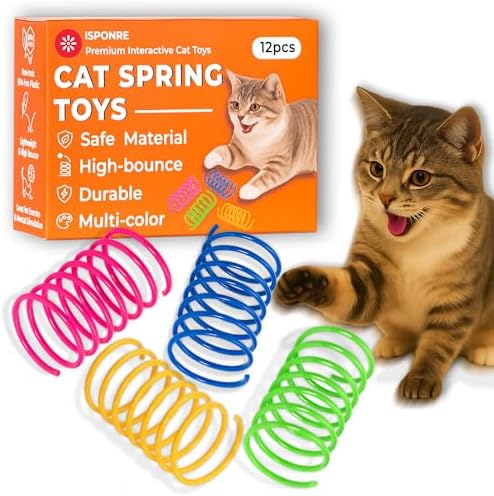 Cat Spring Toys for Indoor Cats, Springy & Durable PET Plastic Spiral Coil Cat Toy, Interactive Self Play for Boredom Relief, 12 Pack