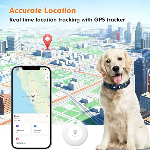 GPS Tracker for Dogs, 2 in 1 Smart Pet Collar (Only iOS), No Monthly Fee Waterproof Dog Collar with Real-time Tracking, Anti-Lost, 365-Day Long Battery GPS Tracker for All Sized Dogs(Locator Included)