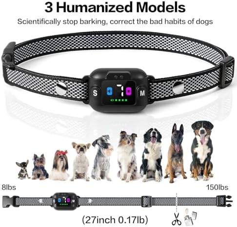 Smart Dog Training Collar with Beep and Vibration, No Shock Anti-Barking Device, 3 Humanized Modes, Battery Level Display, Black Mesh Band