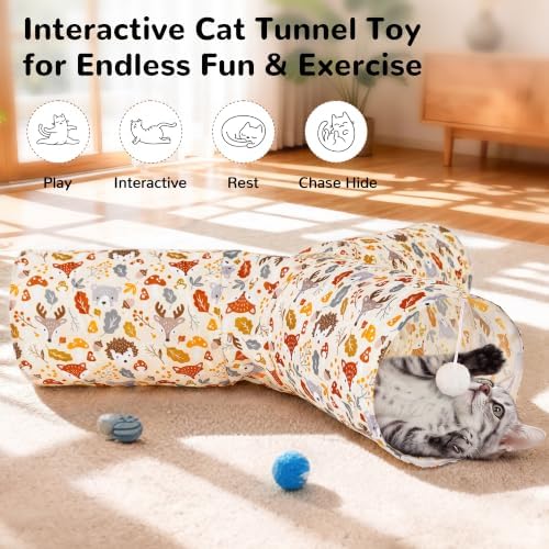 Tempcore Cat Tunnel, 3-Way Collapsible Toy, Large Size Beige Deer